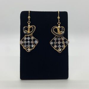 Checker design gold earrings